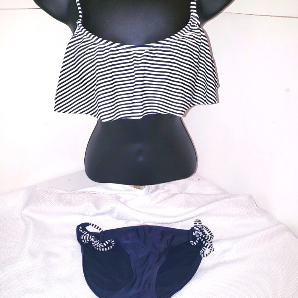Xhileration navy stripped bikini
